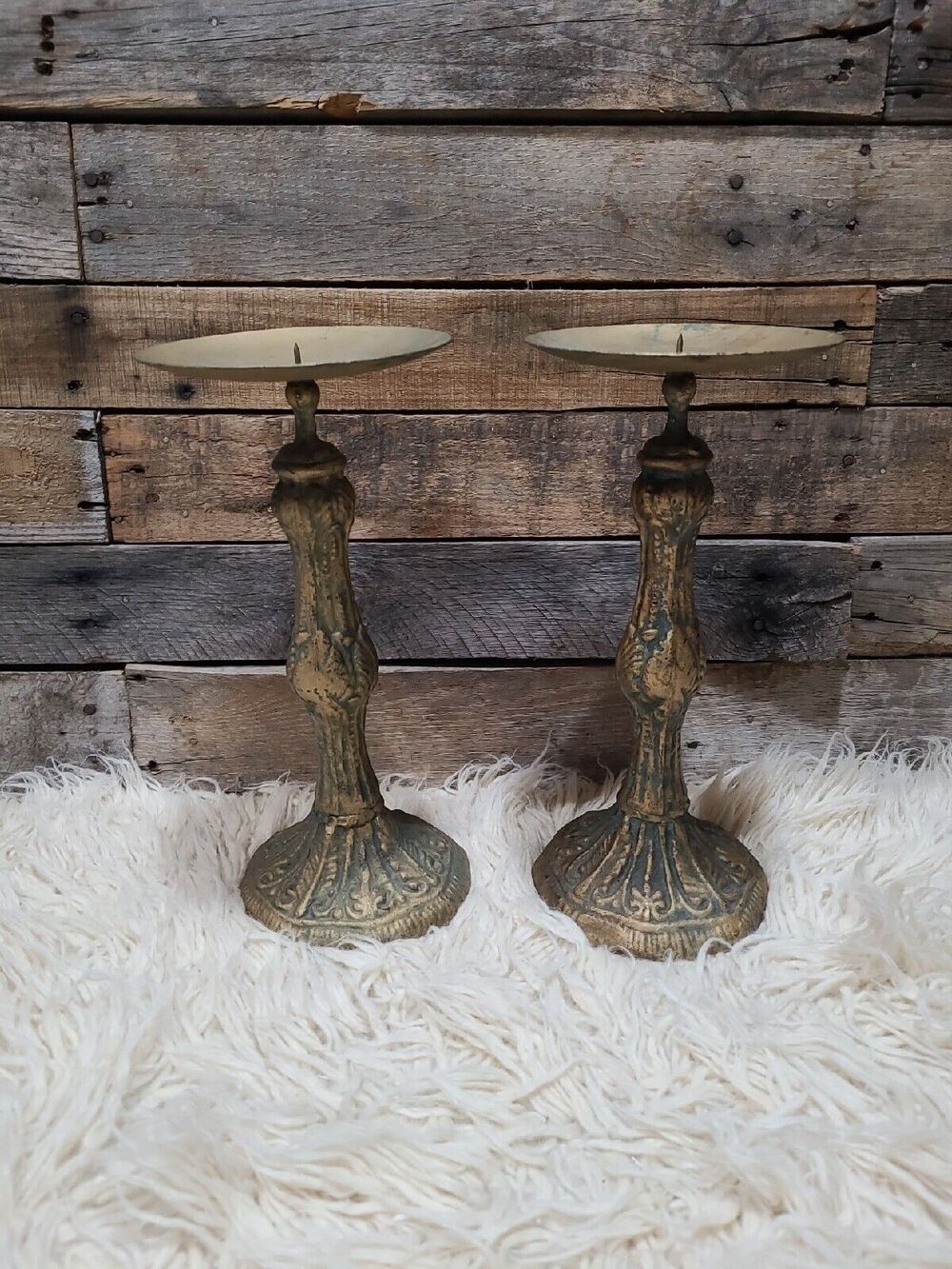 Heavy Large 13" Gold Cast Iron Floor/ Table Standing Candle Holder 6” Pillar